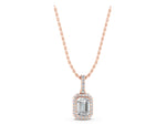 Rose gold Emerald Cut Halo Diamond Pendant with Prong Setting_1