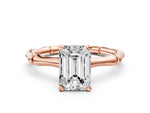 Rose gold Emerald Cut Solitaire Diamond Ring with Bamboo Band and Four-Prong Setting