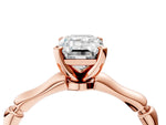 Rose gold Emerald Cut Solitaire Diamond Ring with Bamboo Band and Four-Prong Setting_4