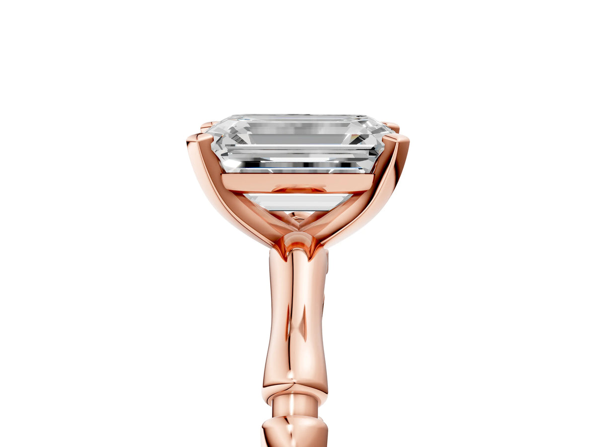 Rose gold Emerald Cut Solitaire Diamond Ring with Bamboo Band and Four-Prong Setting_5