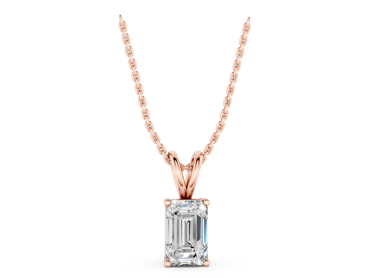Rose gold Emerald Cut Solitaire Pendant with Four-Prong Setting_1