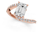 Rose gold Emerald Cut Solitaire Twist Band with Pave Set Diamonds and Four-Prong Setting_1