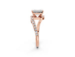Rose gold Emerald Cut Solitaire Twist Band with Pave Set Diamonds and Four-Prong Setting_2