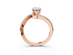 Rose gold Emerald Cut Solitaire Twist Band with Pave Set Diamonds and Four-Prong Setting_3