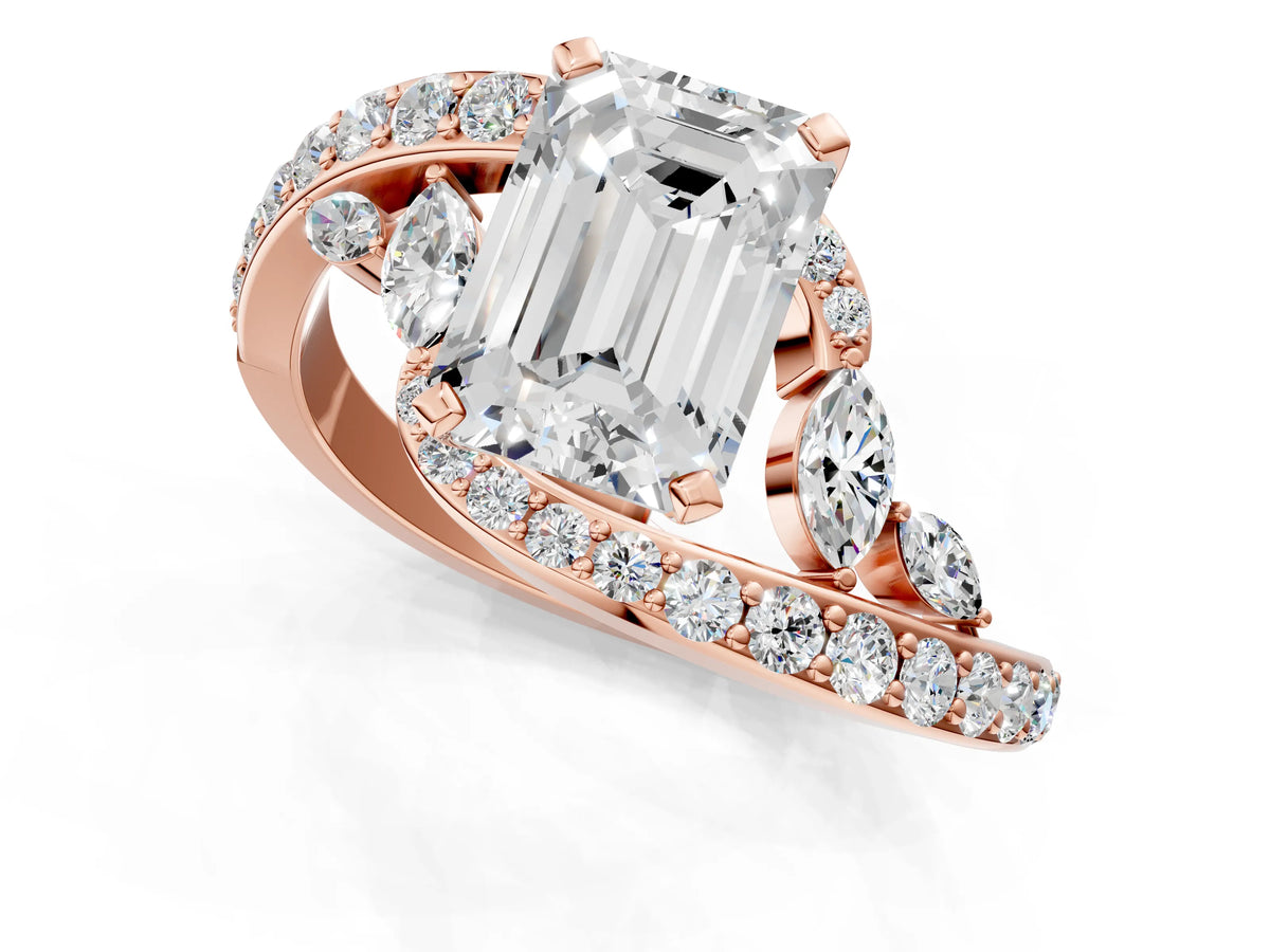 Rose gold Emerald Cut Solitaire with Pavé Twist Band and Four-Prong Setting_1