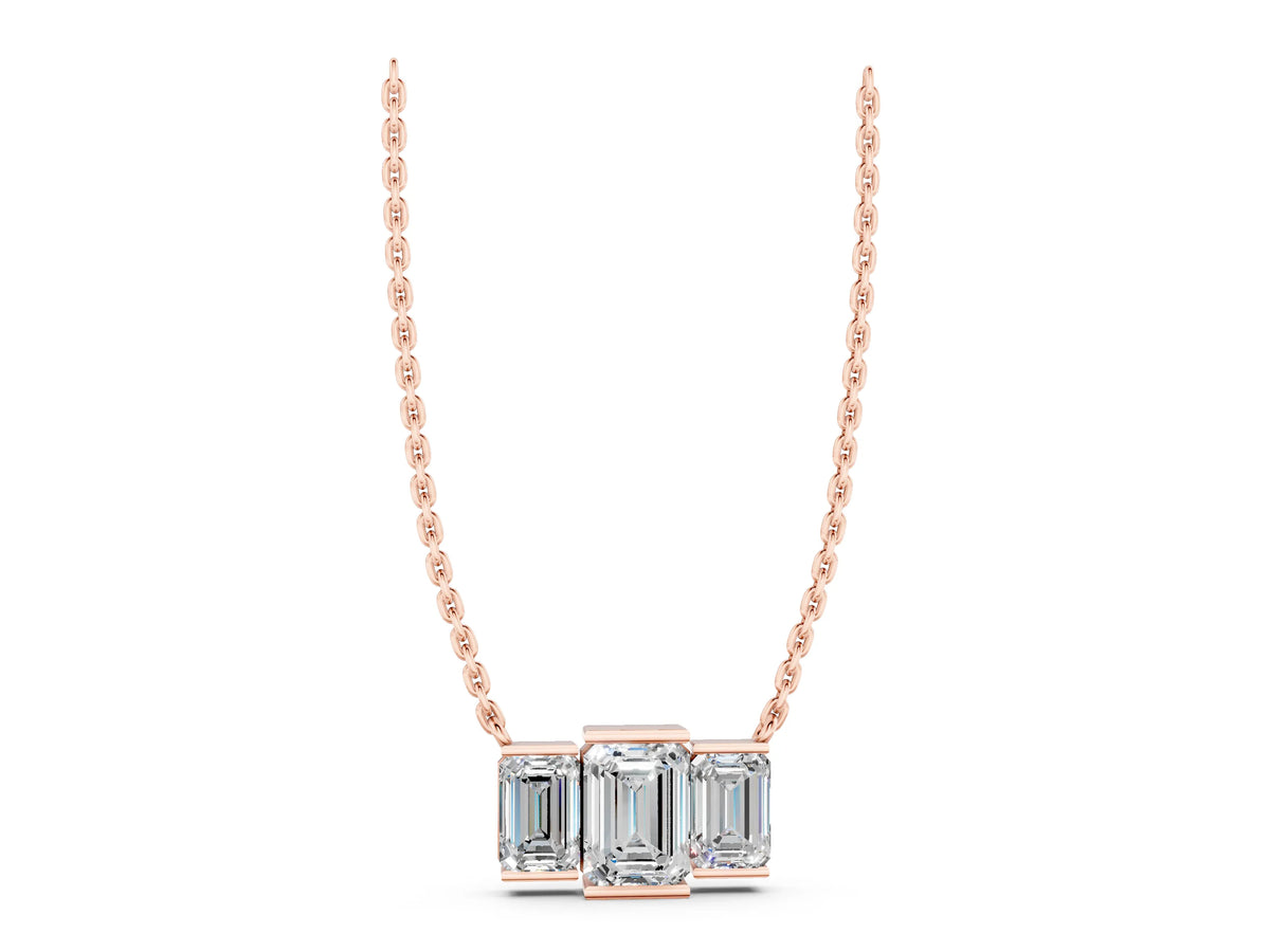 Rose gold Emerald Cut Three-Stone Bar Pendant with Bar Prong Setting_1