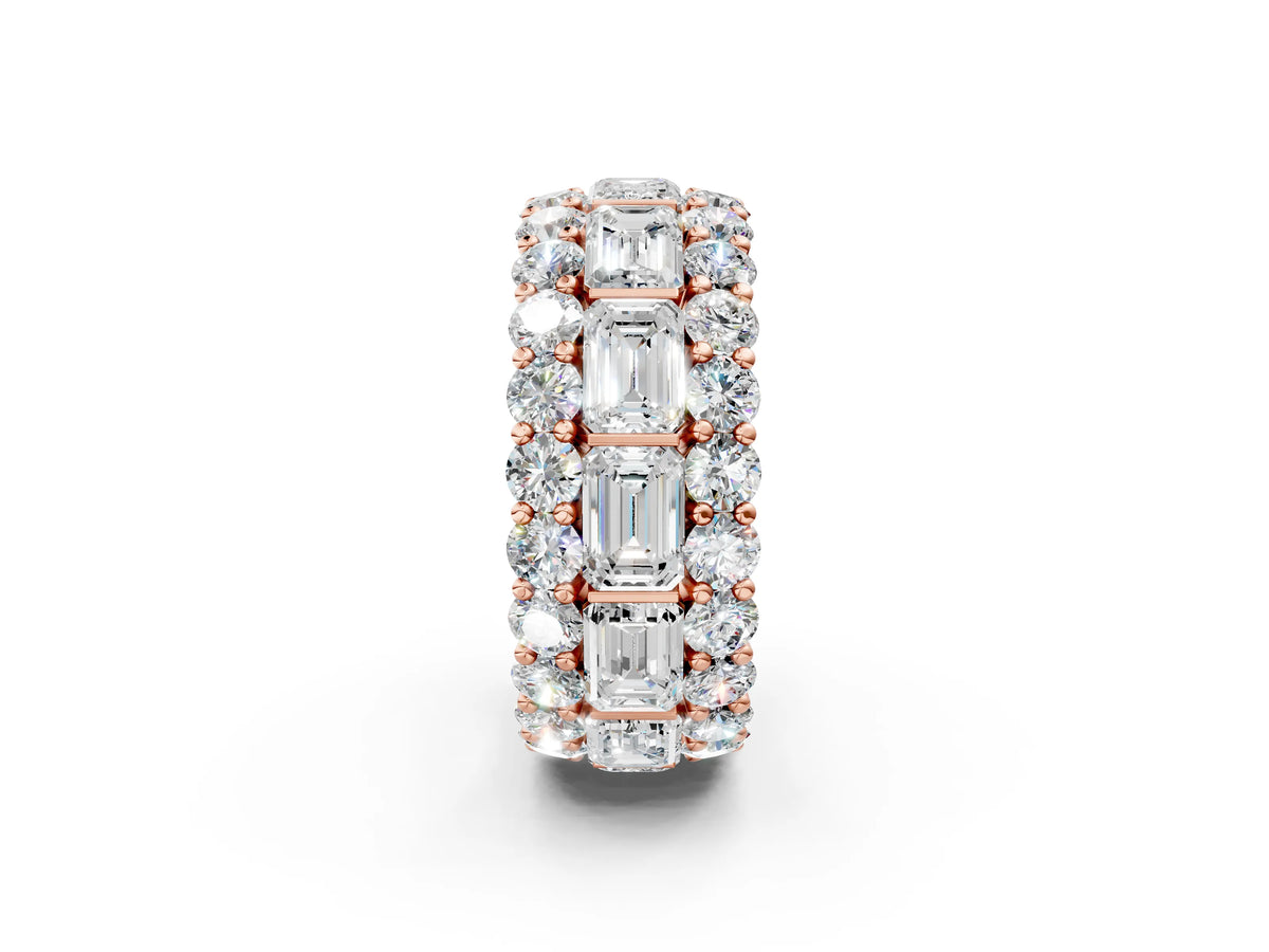 Rose gold Emerald Cut and Round Diamond Three-Row Eternity Mens Band_2