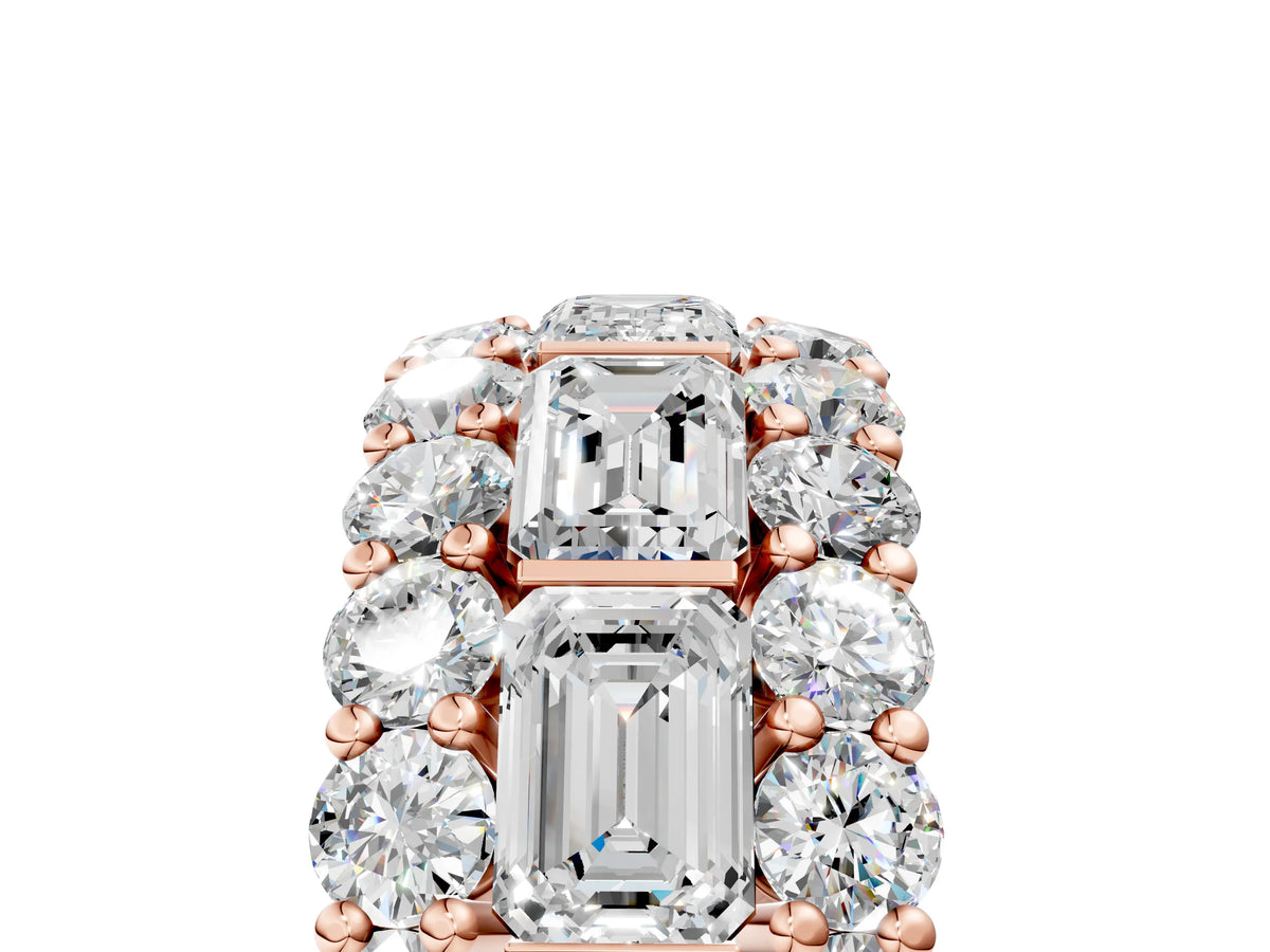 Rose gold Emerald Cut and Round Diamond Three-Row Eternity Mens Band_5