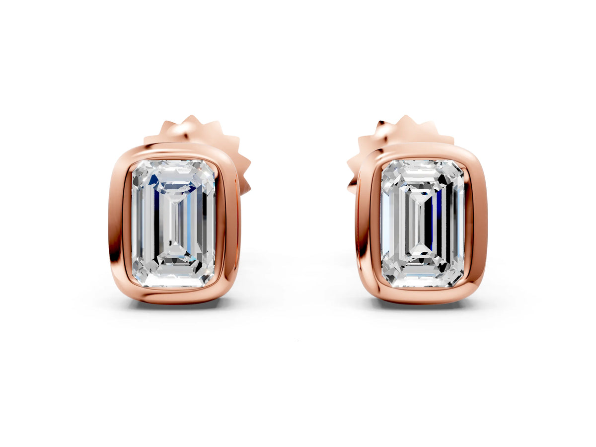 Rose gold Emerald Diamond Bezel-Set Stud Earrings