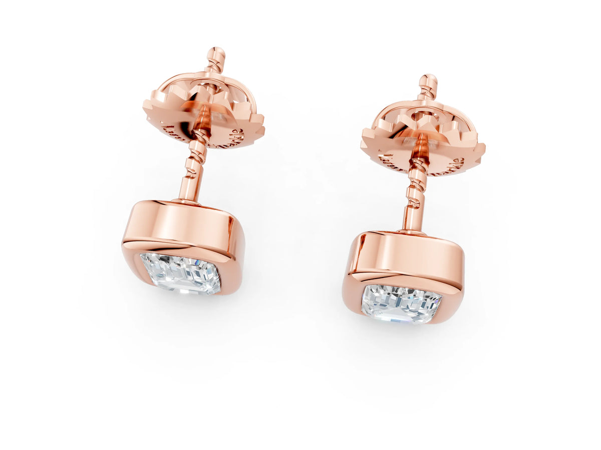 Rose gold Emerald Diamond Bezel-Set Stud Earrings_1