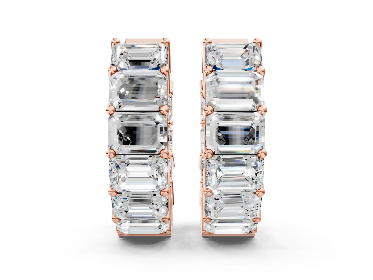Rose gold Emerald Diamond Huggie Hoop Earrings