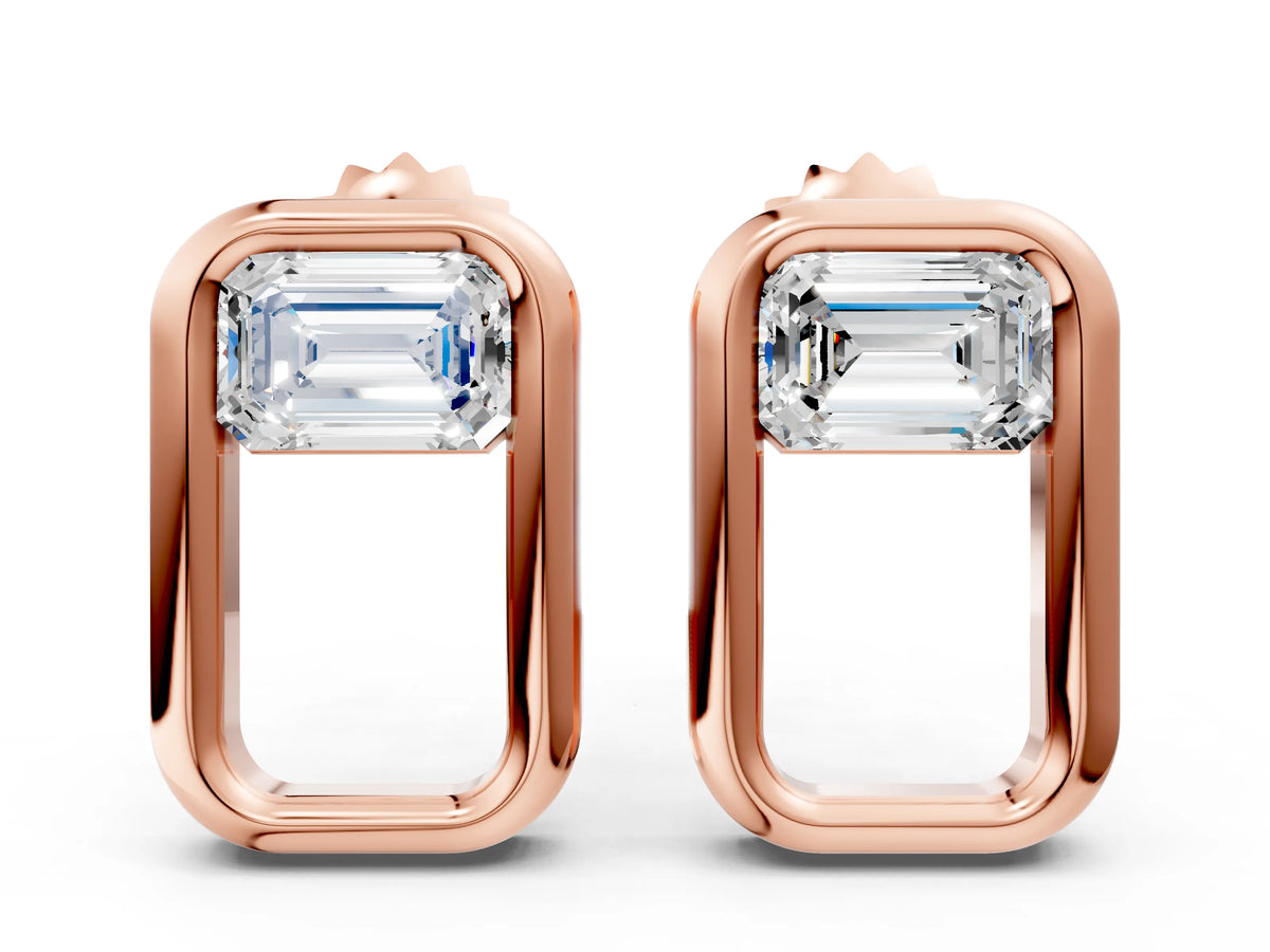 Rose gold Emerald Diamond Open Frame Stud Earrings