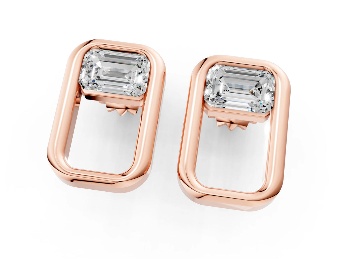 Rose gold Emerald Diamond Open Frame Stud Earrings_1