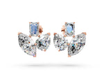 Rose gold Emerald, Marquise and Pear Diamond Mosaic Three Stone Fan Earrings