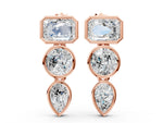 Rose gold Emerald, Round and Pear Diamond Bezel Drop Earrings