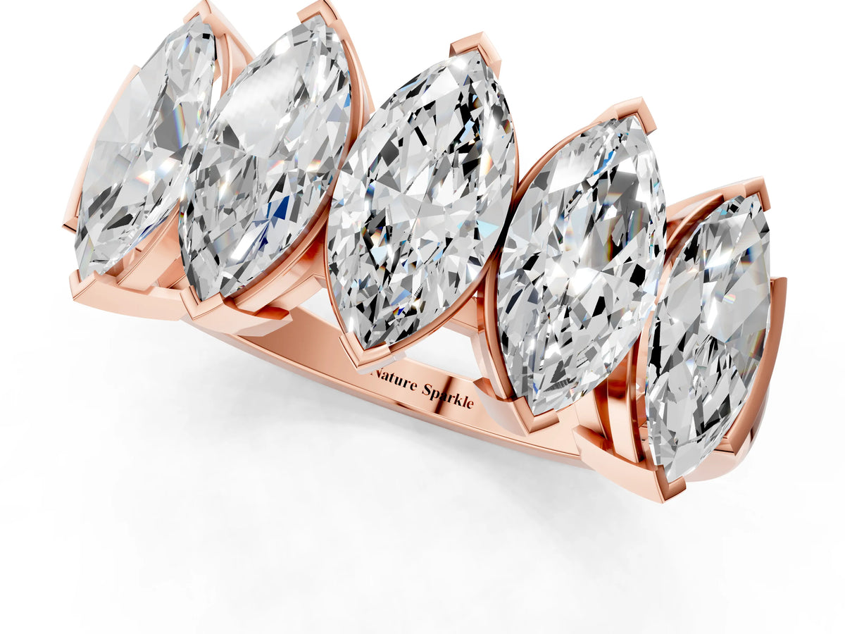 Rose gold Five Stone Marquise Diamond Prong Set White Gold Band_1