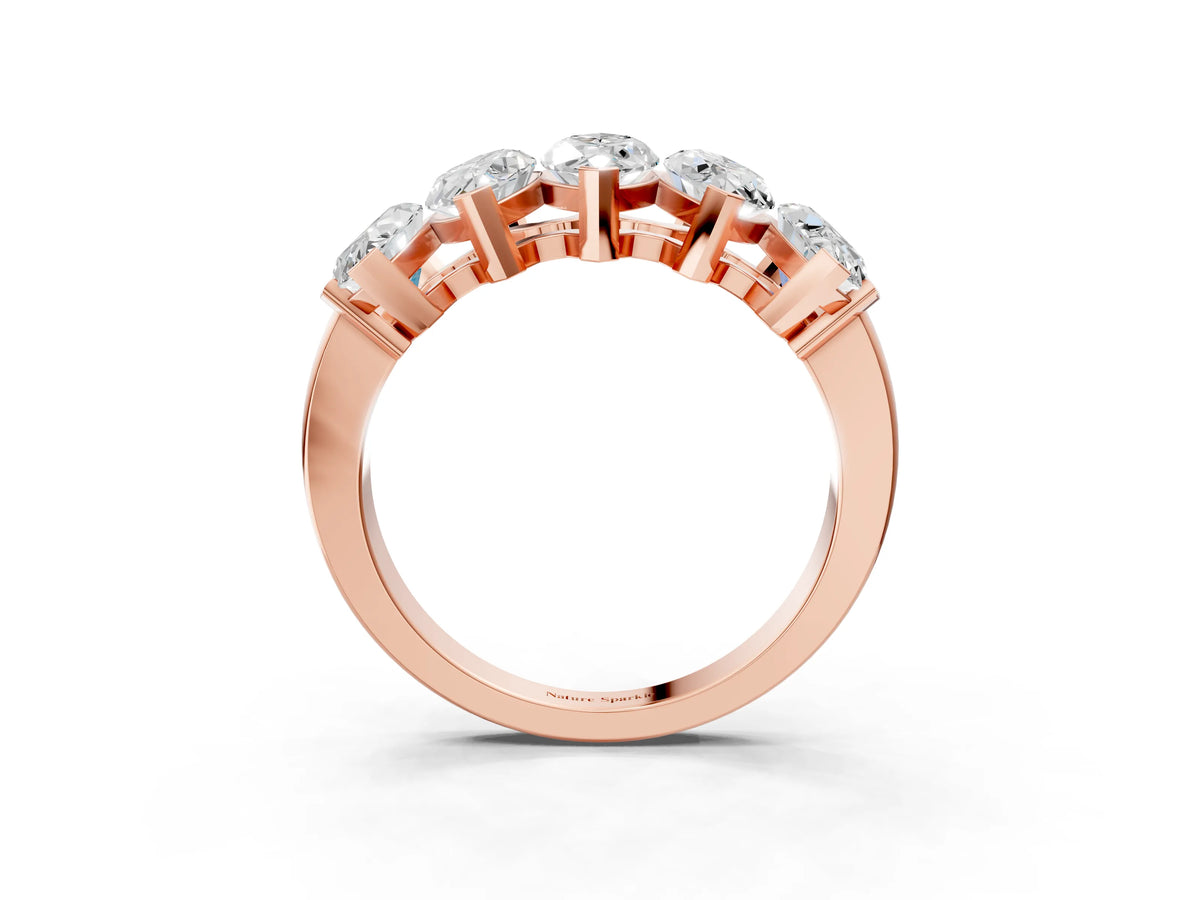 Rose gold Five Stone Marquise Diamond Prong Set White Gold Band_3