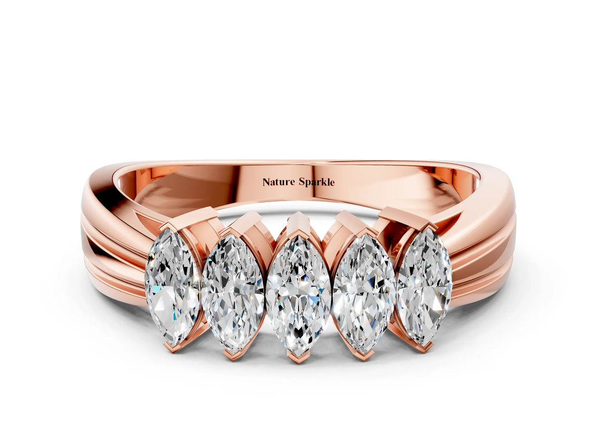 Rose gold Five-Stone Marquise Diamond Split Shank Ring with Shared Prong Setting