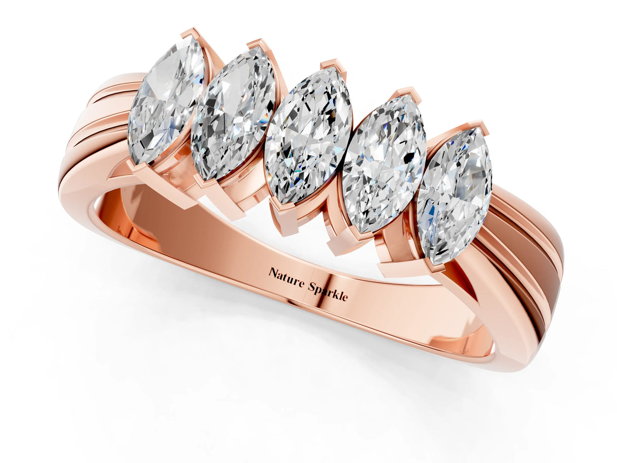 Rose gold Five-Stone Marquise Diamond Split Shank Ring with Shared Prong Setting_1