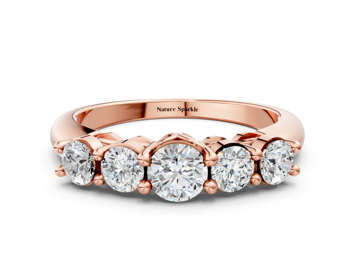 Rose gold Five-Stone Round Brilliant Diamond Prong Set White Gold Band
