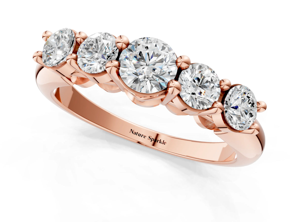 Rose gold Five-Stone Round Brilliant Diamond Prong Set White Gold Band_1