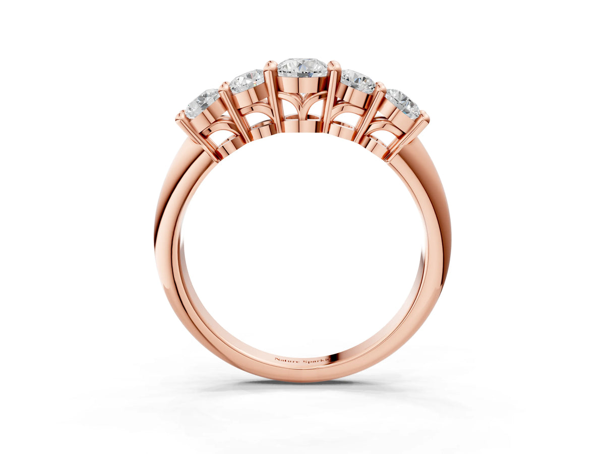 Rose gold Five-Stone Round Brilliant Diamond Prong Set White Gold Band_3