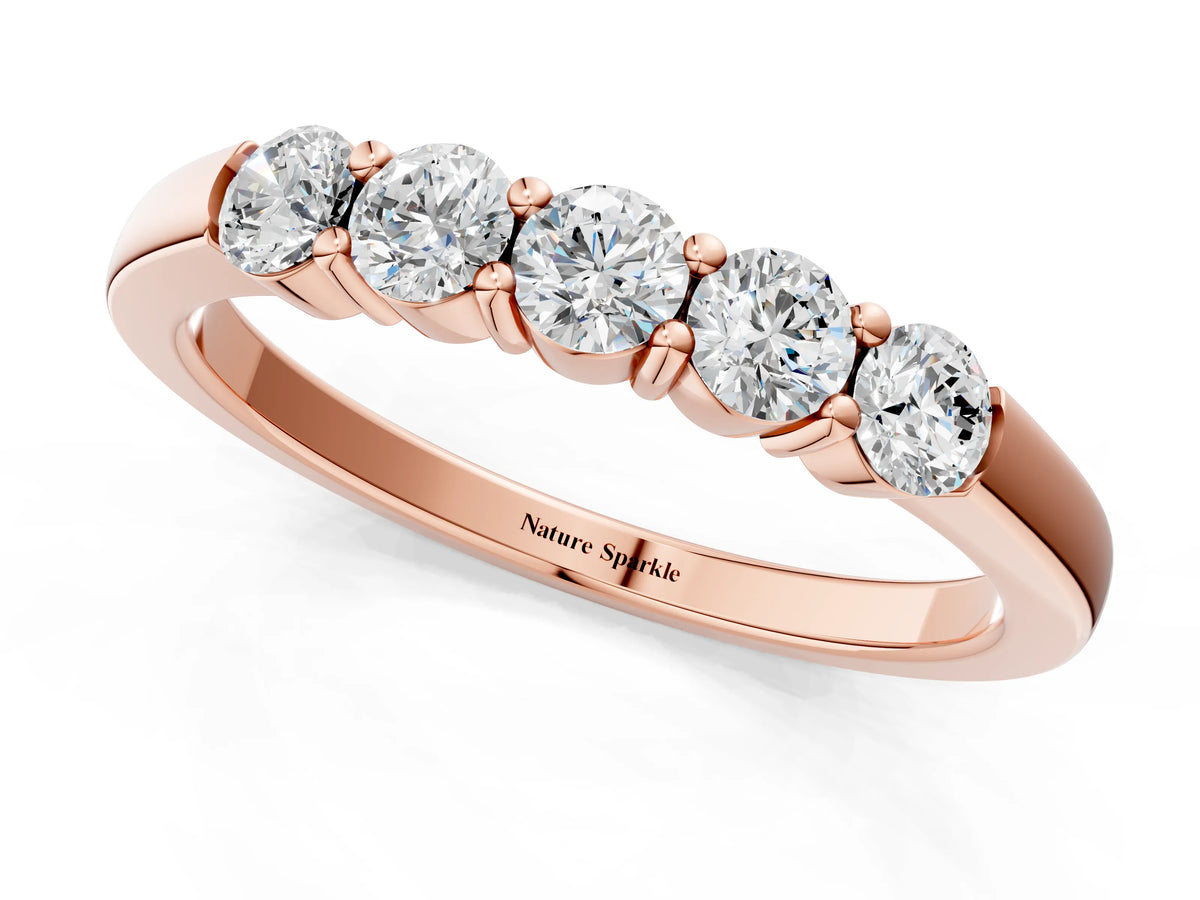 Rose gold Five-Stone Round Diamond Channel Set Band with Shared Prong Setting_1