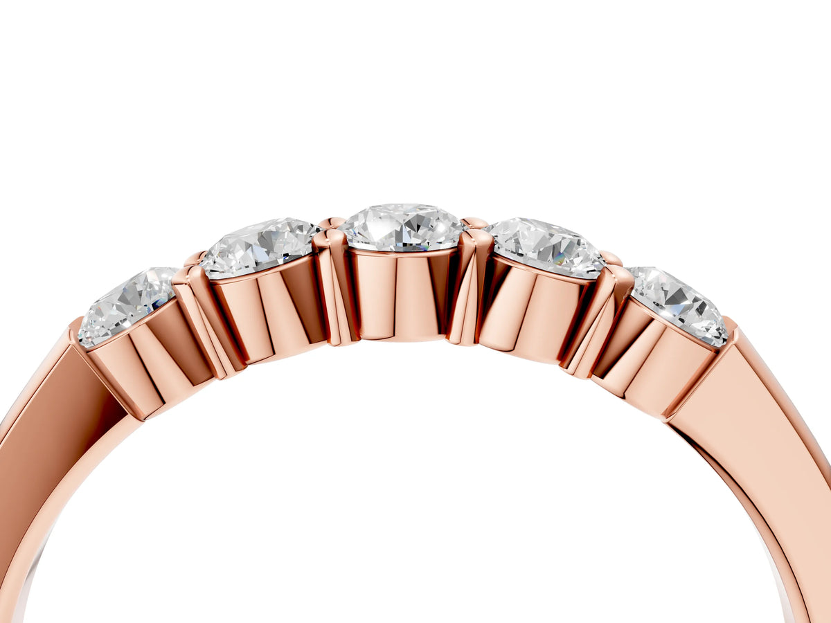 Rose gold Five-Stone Round Diamond Channel Set Band with Shared Prong Setting_4