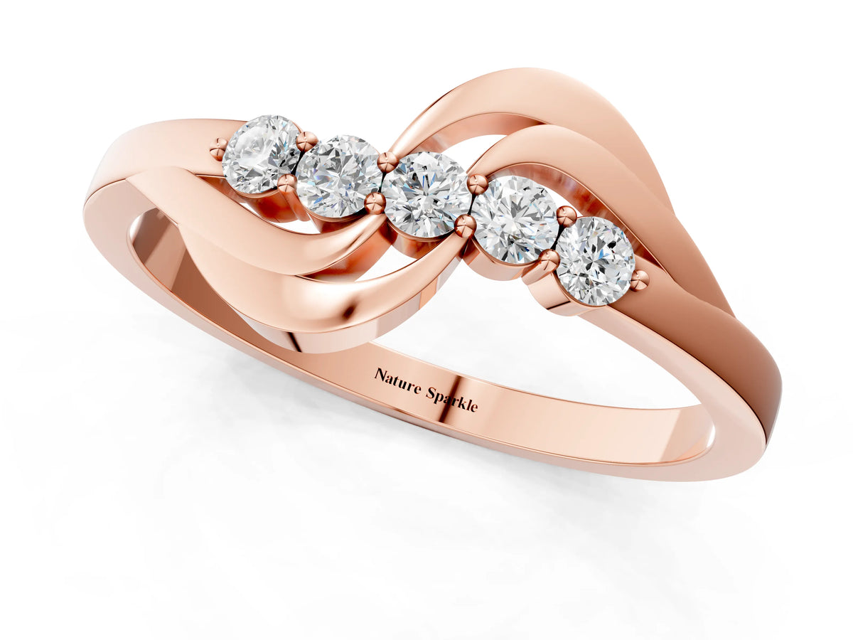 Rose gold Five-Stone Round Diamond Crossover Band with Prong Setting_1