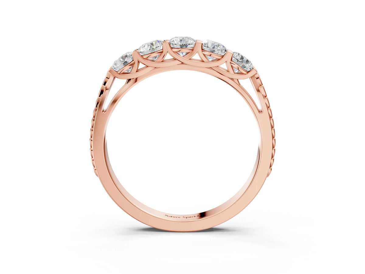 Rose gold Five-Stone Round Diamond Prong-Set Band_3