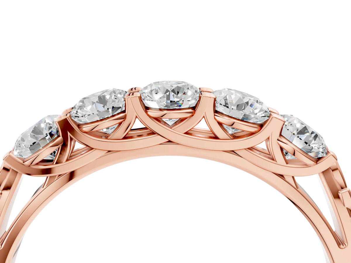 Rose gold Five-Stone Round Diamond Prong-Set Band_4