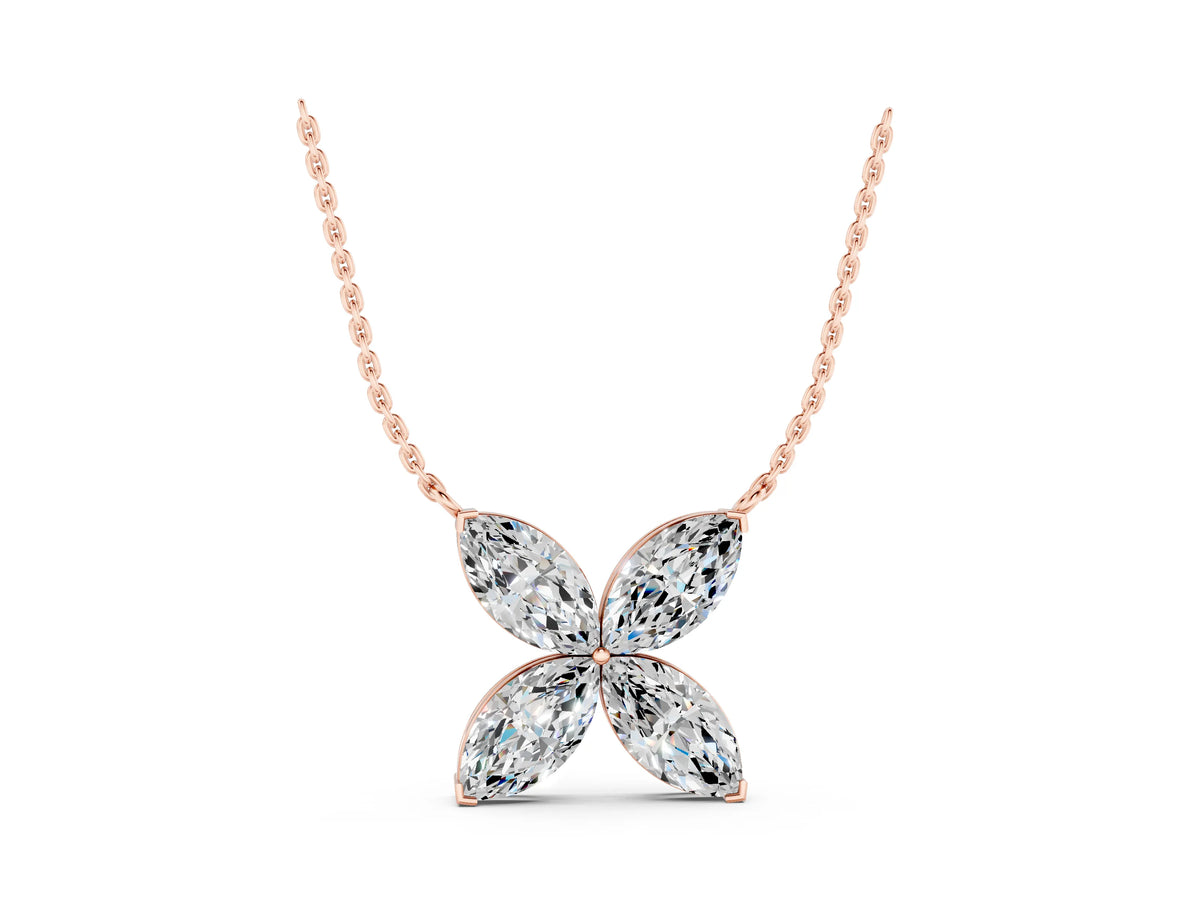 Rose gold Four-Prong Marquise Diamond Flower Pendant_1