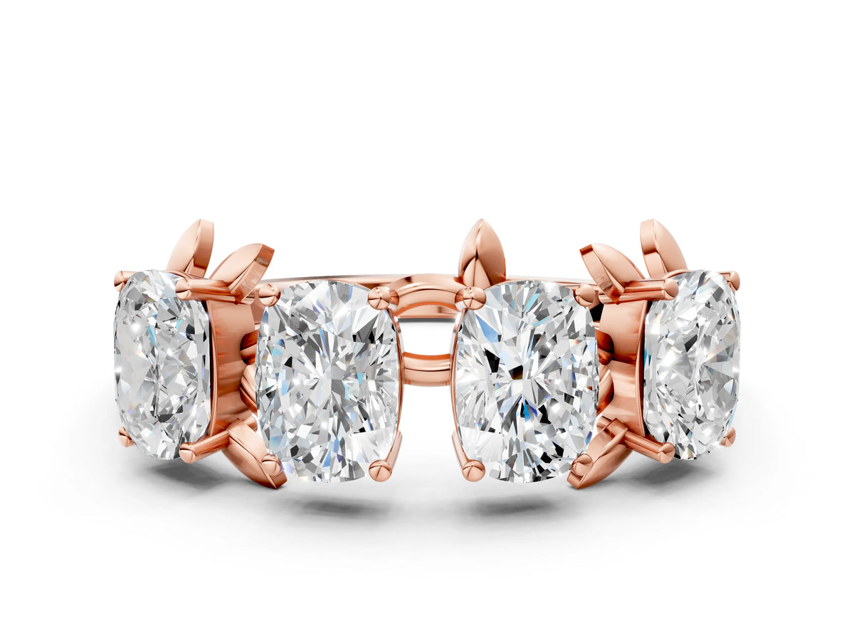 Rose gold Four-Stone Elongated Cushion Diamond Band with Nature-Inspired Prong Setting
