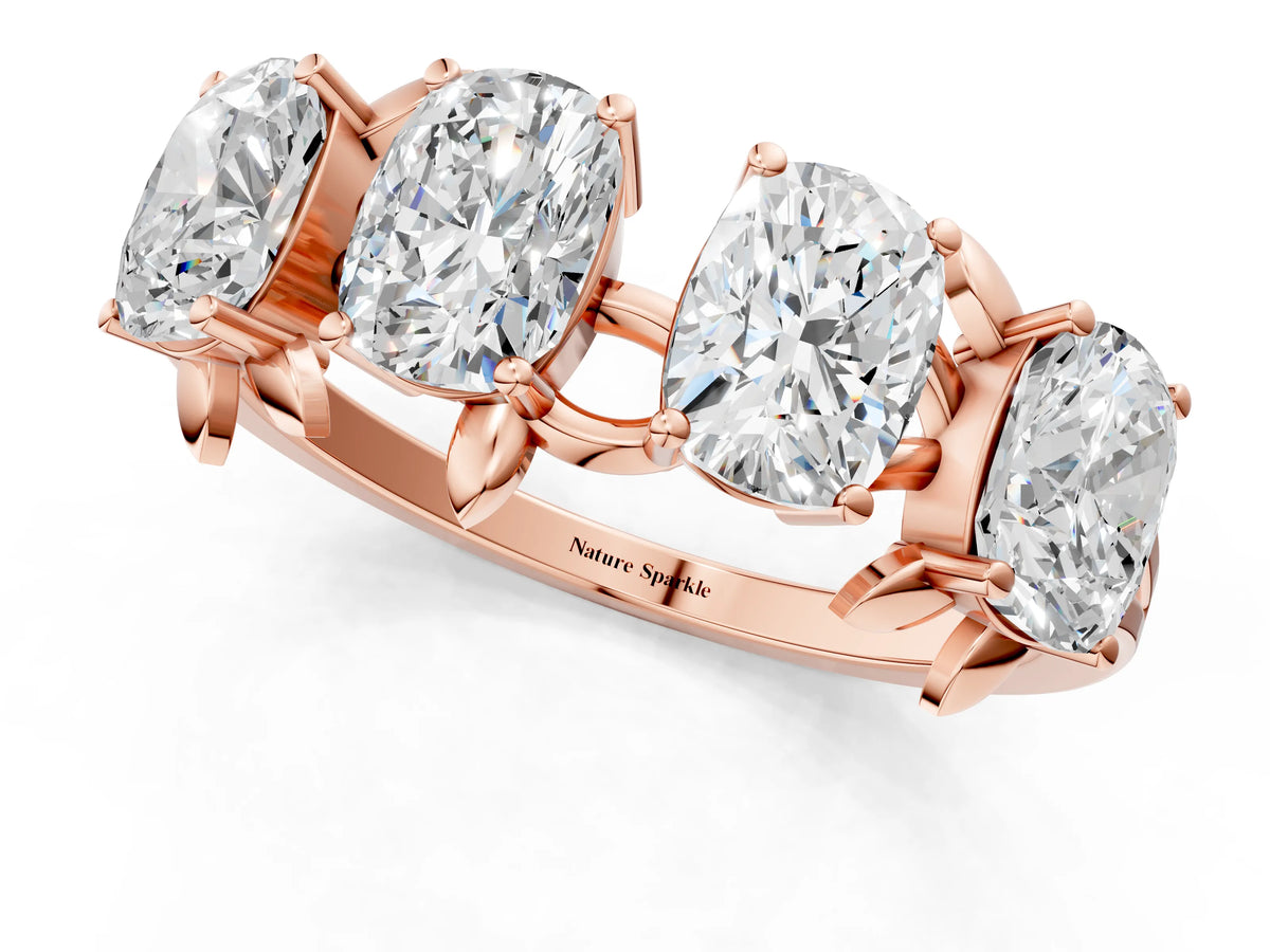 Rose gold Four-Stone Elongated Cushion Diamond Band with Nature-Inspired Prong Setting_1