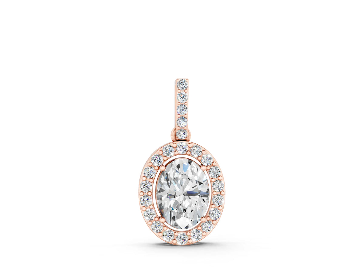 Rose gold Halo Oval Diamond Pendant with Prong Setting