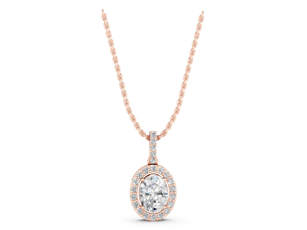 Rose gold Halo Oval Diamond Pendant with Prong Setting_1
