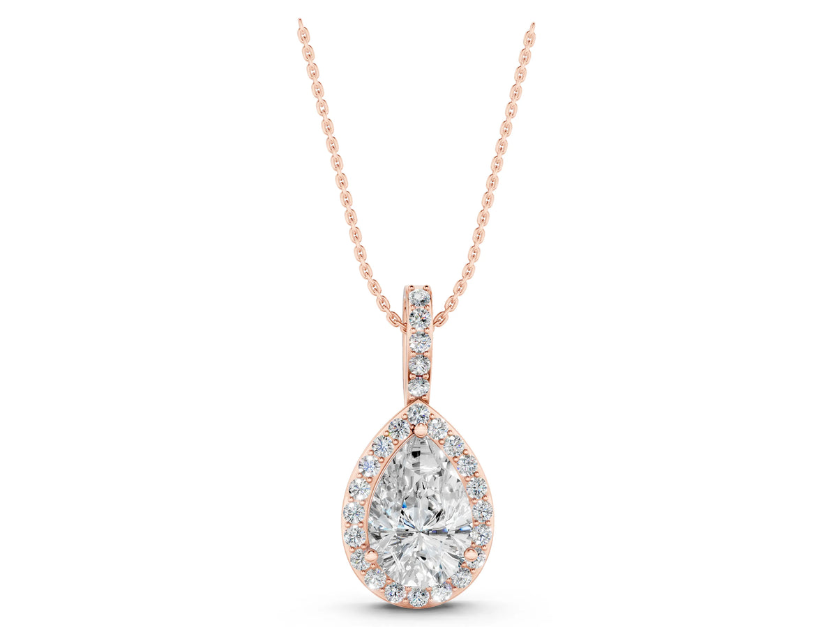 Rose gold Halo Pear Diamond Pendant with Prong Setting_1