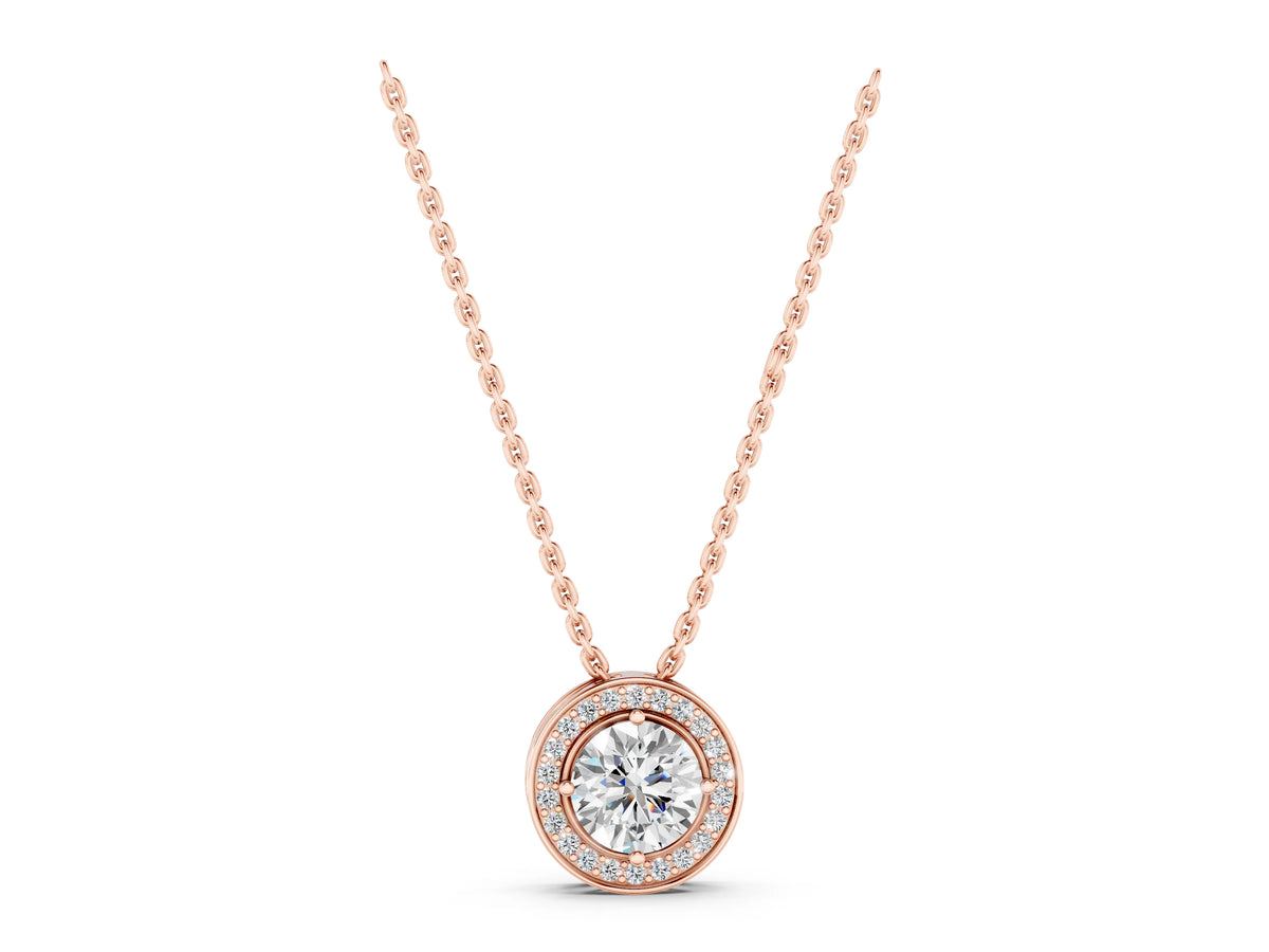 Rose gold Halo Round Diamond Four-Prong Pendant_1