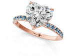 Rose gold Heart Cut Diamond Solitaire Ring with Round Aquamarine Pavé Band and Prong Setting_1