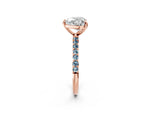 Rose gold Heart Cut Diamond Solitaire Ring with Round Aquamarine Pavé Band and Prong Setting_2