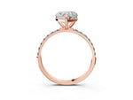 Rose gold Heart Cut Diamond Solitaire Ring with Round Aquamarine Pavé Band and Prong Setting_3