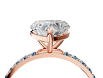 Rose gold Heart Cut Diamond Solitaire Ring with Round Aquamarine Pavé Band and Prong Setting_4