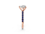 Rose gold Heart Cut Diamond Solitaire Ring with Round Blue Sapphire Pavé Band and Prong Setting_2