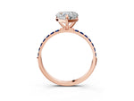 Rose gold Heart Cut Diamond Solitaire Ring with Round Blue Sapphire Pavé Band and Prong Setting_3