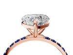 Rose gold Heart Cut Diamond Solitaire Ring with Round Blue Sapphire Pavé Band and Prong Setting_4