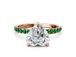 Rose gold Heart Cut Diamond Solitaire Ring with Round Emerald Pavé Band and Prong Setting