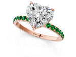 Rose gold Heart Cut Diamond Solitaire Ring with Round Emerald Pavé Band and Prong Setting_1
