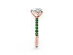Rose gold Heart Cut Diamond Solitaire Ring with Round Emerald Pavé Band and Prong Setting_2