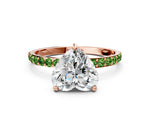 Rose gold Heart Cut Diamond Solitaire Ring with Round Peridot Pavé Band and Prong Setting