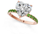 Rose gold Heart Cut Diamond Solitaire Ring with Round Peridot Pavé Band and Prong Setting_1